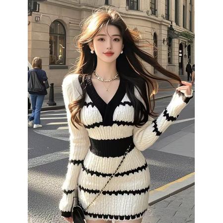 FA47057# 秋季女装毛衣裙子新款修身显瘦内搭打底包臀针织连衣裙女秋冬 服裝批發女裝批發服飾貨源