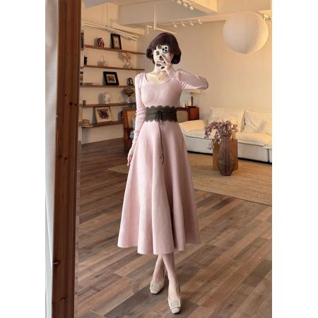 纯欲U领针织连衣裙女收腰显瘦打底裙 服裝批發女裝批發服飾貨源