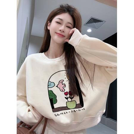 FA47062# 印花短款圆领加绒加厚卫衣 服裝批發女裝批發服飾貨源