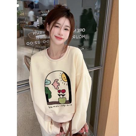 FA47062# 印花短款圆领加绒加厚卫衣 服裝批發女裝批發服飾貨源