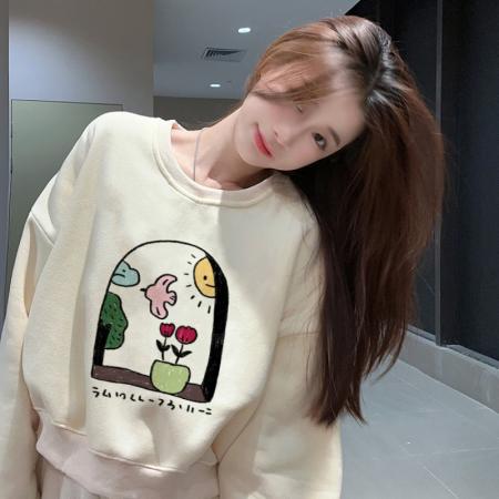 FA47062# 印花短款圆领加绒加厚卫衣 服裝批發女裝批發服飾貨源