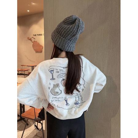 印花短款圆领加绒加厚卫衣 服裝批發女裝批發服飾貨源