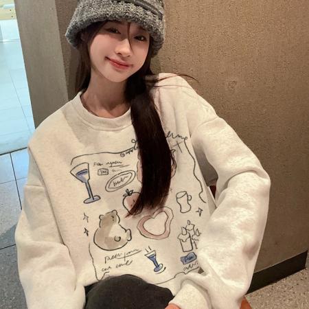 FA47063# 印花短款圆领加绒加厚卫衣 服裝批發女裝批發服飾貨源