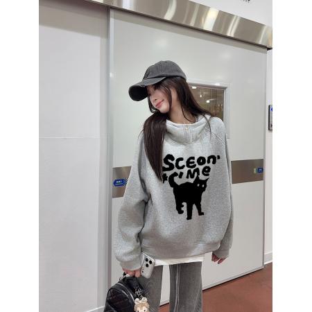 FA47065# 世博绒卫衣连帽加绒加厚卫衣女冬 服裝批發女裝批發服飾貨源