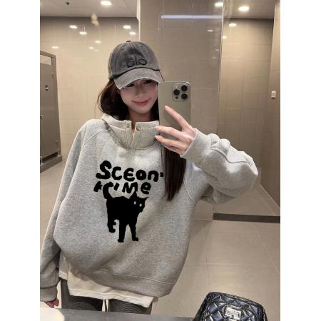 FA47065# 世博绒卫衣连帽加绒加厚卫衣女冬 服裝批發女裝批發服飾貨源