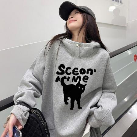 FA47065# 世博绒卫衣连帽加绒加厚卫衣女冬 服裝批發女裝批發服飾貨源