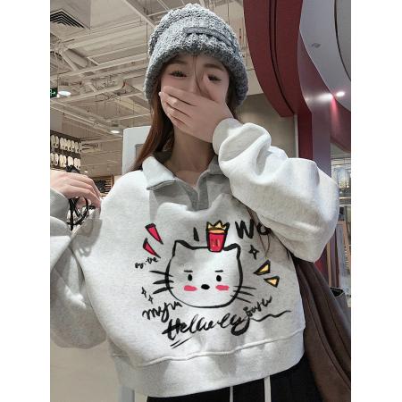 世博绒卫衣短款翻领加绒加厚卫衣女冬 服裝批發女裝批發服飾貨源