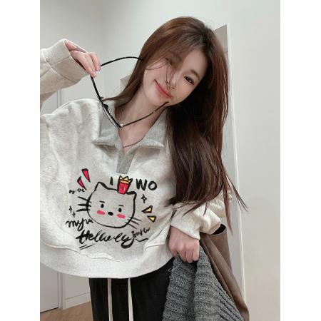 FA47068# 世博绒卫衣短款翻领加绒加厚卫衣女冬 服裝批發女裝批發服飾貨源