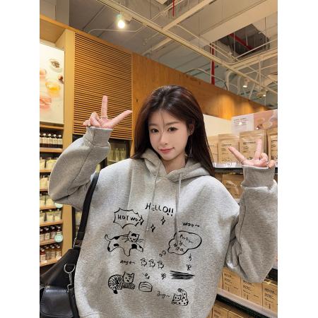 FA47070# 世博绒卫衣连帽加绒加厚卫衣女冬 服裝批發女裝批發服飾貨源