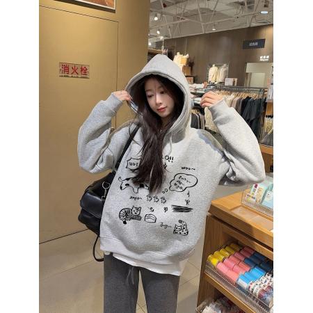 FA47070# 世博绒卫衣连帽加绒加厚卫衣女冬 服裝批發女裝批發服飾貨源