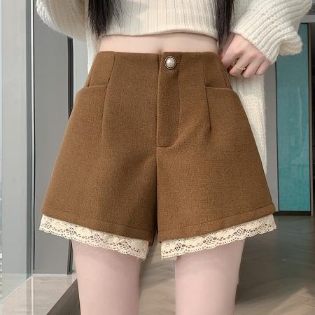 FA47071# 新款质感至上秋冬A版短裤蕾丝边修身显瘦百搭裤子 服裝批發女裝批發服飾貨源