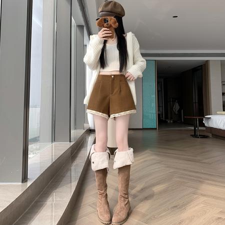 FA47071# 新款质感至上秋冬A版短裤蕾丝边修身显瘦百搭裤子 服裝批發女裝批發服飾貨源