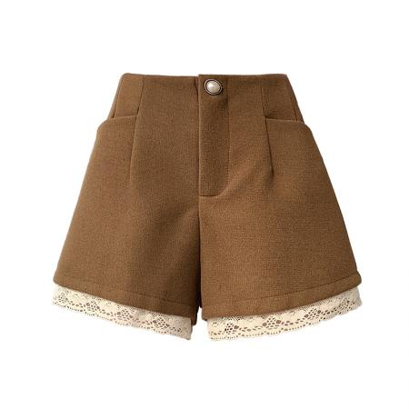 FA47071# 新款质感至上秋冬A版短裤蕾丝边修身显瘦百搭裤子 服裝批發女裝批發服飾貨源