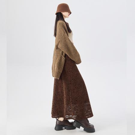 秋冬显瘦百搭中长款半身裙植绒蕾丝花边加绒遮胯包臀裙韩 服裝批發女裝批發服飾貨源