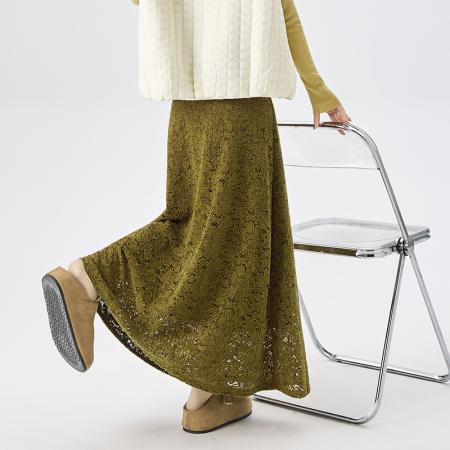 秋冬显瘦百搭中长款半身裙植绒蕾丝花边加绒遮胯包臀裙韩 服裝批發女裝批發服飾貨源