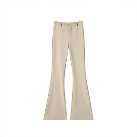 喇叭裤女春老钱卡其色高腰休闲西装裤修身显瘦弹力裤 服裝批發女裝批發服飾貨源