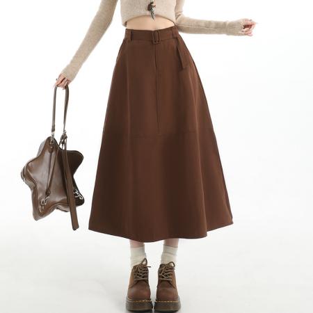 秋冬高腰遮胯显瘦中长洗水棉大摆伞裙半身气质通勤a字裙 服裝批發女裝批發服飾貨源