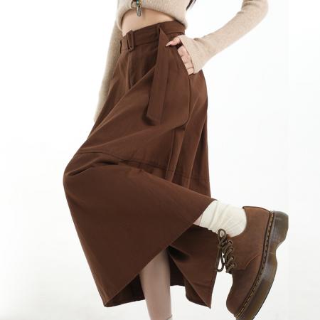 秋冬高腰遮胯显瘦中长洗水棉大摆伞裙半身气质通勤a字裙 服裝批發女裝批發服飾貨源