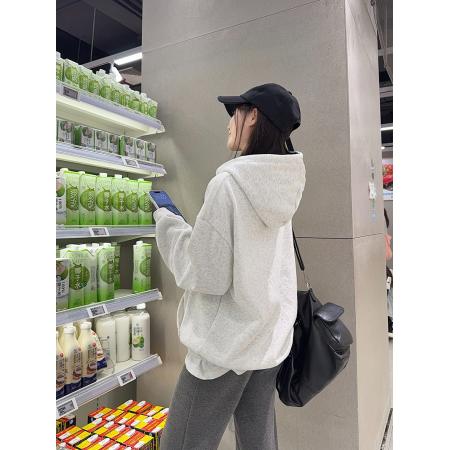 FA47079# 卫衣女秋冬加绒加厚新款中长宽松字母凹凸印连帽保暖上衣 服裝批發女裝批發服飾貨源