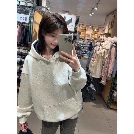 FA47079# 卫衣女秋冬加绒加厚新款中长宽松字母凹凸印连帽保暖上衣 服裝批發女裝批發服飾貨源