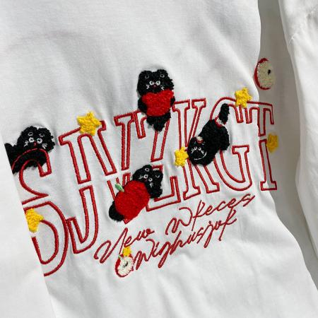 FA47080# 纯棉长袖t恤打底衫男女薄款潮秋刺绣花中长宽松圆领上衣 服裝批發女裝批發服飾貨源