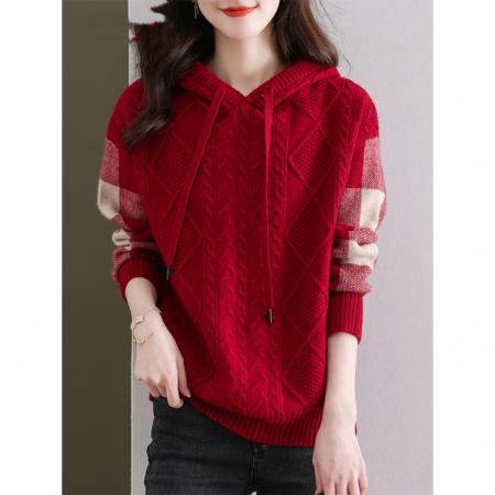 FA47085# 新款春秋冬连帽针织衫卫衣女高级感气质宽松显瘦外穿带帽毛衣 服裝批發女裝批發服飾貨源