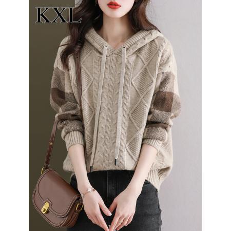 FA47085# 新款春秋冬连帽针织衫卫衣女高级感气质宽松显瘦外穿带帽毛衣 服裝批發女裝批發服飾貨源