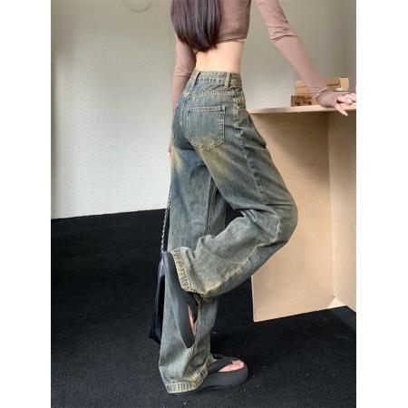 FA47089# 阔腿牛仔裤女女新款小个子高腰复古宽松直筒裤子秋冬款 服裝批發女裝批發服飾貨源