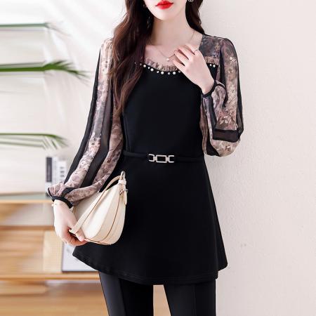 FA47091# 春雪纺拼接轻奢高档订珠休闲气质时髦宽松显瘦百搭衬衫上衣潮 服裝批發女裝批發服飾貨源