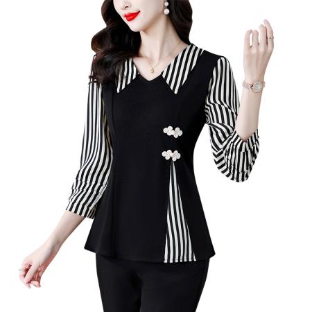 FA47093# 春季大码女装胖MM收腰显瘦气质假两件拼接遮肚减龄七分袖上衣 服裝批發女裝批發服飾貨源