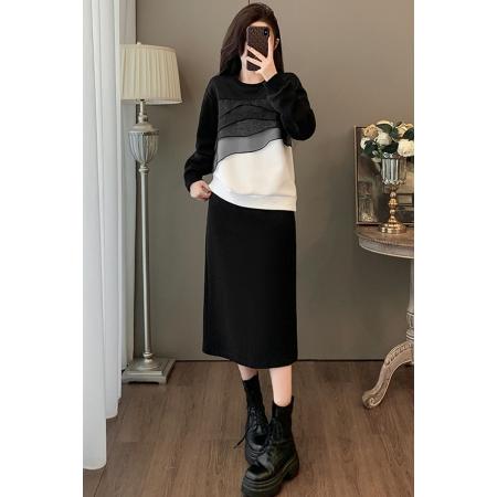 高含棉秋季穿搭上衣半身裙套装女时尚宽松洋气两件套潮 服裝批發女裝批發服飾貨源