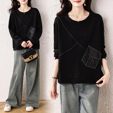 秋装新款时尚简约宽松型胖MM洋气百搭气质卫衣显瘦大码 服裝批發女裝批發服飾貨源