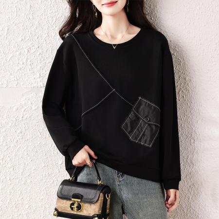 FA47097# 秋装新款时尚简约宽松型胖MM洋气百搭气质卫衣显瘦大码 服裝批發女裝批發服飾貨源