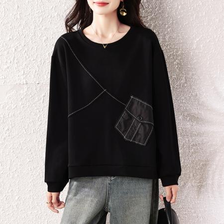 FA47097# 秋装新款时尚简约宽松型胖MM洋气百搭气质卫衣显瘦大码 服裝批發女裝批發服飾貨源