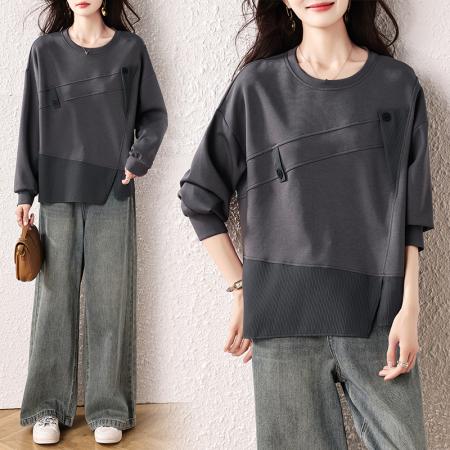 秋装新款时尚简约宽松型胖MM洋气T恤气质显瘦大码上衣 服裝批發女裝批發服飾貨源