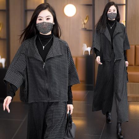 FA47100# 秋装新款时尚气质大码女装两件套气质显瘦胖妹妹洋气套装 服裝批發女裝批發服飾貨源