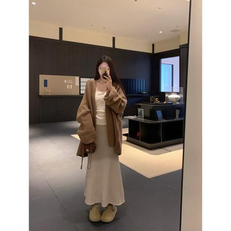 FA47110# 慵懒针织开衫外套秋冬外搭毛衣鱼尾半身裙套装 服裝批發女裝批發服飾貨源