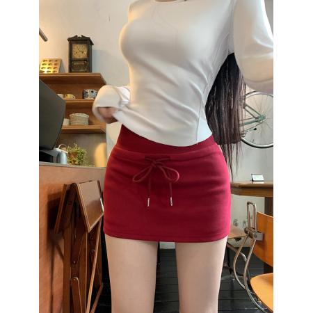 灰色半身裙辣妹抽绳运动短裙高腰显瘦包臀裙 服裝批發女裝批發服飾貨源