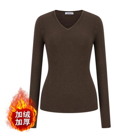 白色加绒加厚打底衫女内搭毛针织衣修身v领上衣 服裝批發女裝批發服飾貨源