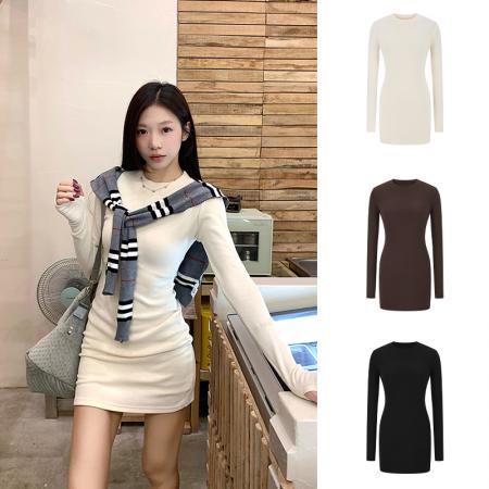 FA47113# /加厚磨毛内搭外穿长袖连衣裙女秋季收腰显瘦包臀短裙 服裝批發女裝批發服飾貨源