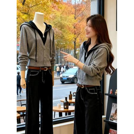 新款时尚气质百搭显瘦高级感轻奢小众减龄潮流假两件针织衫毛衣潮 服裝批發女裝批發服飾貨源