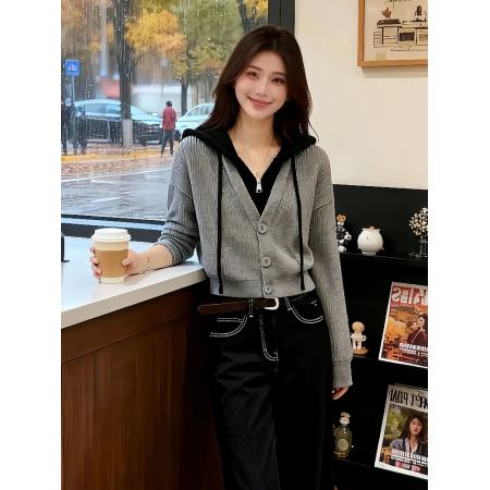 FA47116# 新款时尚气质百搭显瘦高级感轻奢小众减龄潮流假两件针织衫毛衣潮 服裝批發女裝批發服飾貨源