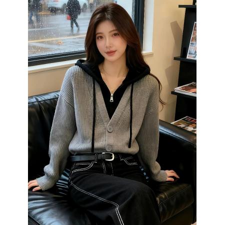 FA47116# 新款时尚气质百搭显瘦高级感轻奢小众减龄潮流假两件针织衫毛衣潮 服裝批發女裝批發服飾貨源