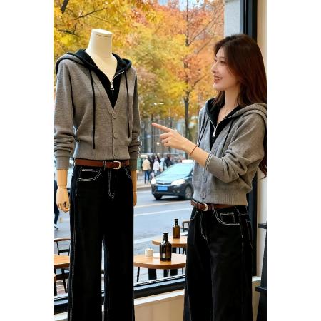 FA47116# 新款时尚气质百搭显瘦高级感轻奢小众减龄潮流假两件针织衫毛衣潮 服裝批發女裝批發服飾貨源