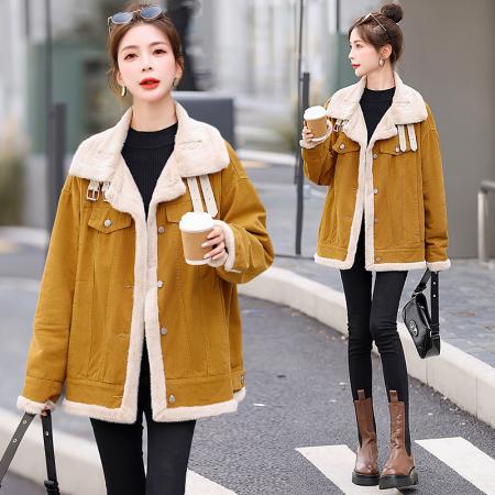 冬装新款百搭水貂绒牛仔棉衣女加绒加厚休闲宽松外套 服裝批發女裝批發服飾貨源