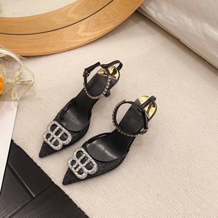 X-32832# 时尚新款小香风仙女一字带性感水钻前包尖头百搭凉鞋 鞋子批发女鞋批发货源