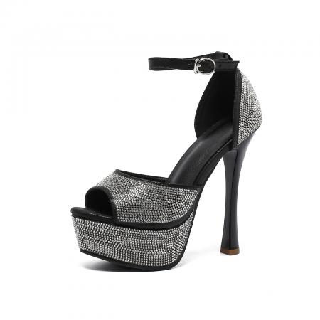 X-32835# 时尚新款水钻一字带性感超高跟防水台T台走秀14CM凉鞋 鞋子批发女鞋批发货源