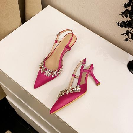 X-32838# 秋季新款时尚小香风7.5CM跟高前包后空水钻性感百搭凉鞋 鞋子批发女鞋批发货源