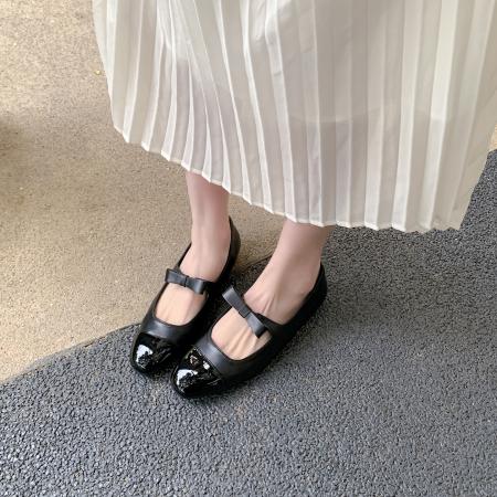 X-32839# 秋季新款小香风拼色法式高跟单鞋浅口粗跟小皮鞋玛丽珍鞋女 鞋子批发女鞋批发货源