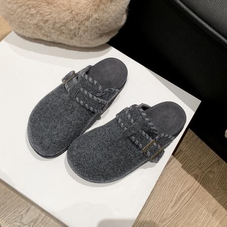 X-32843# 加绒保暖毛毛鞋女款外穿新款秋冬厚底包头半拖鞋一脚蹬勃肯鞋 鞋子批发女鞋批发货源